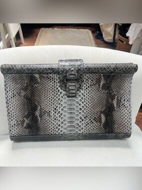 Archipelago Python Skin Envelope Clutch in Grey Black